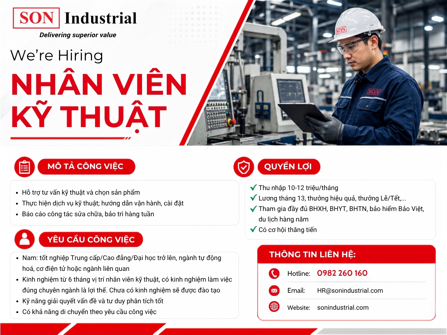 tuyển dụng nhân viên kỹ thuật SON